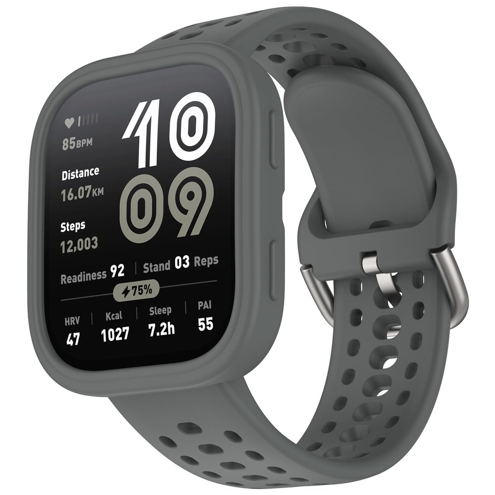 FoundEast Compatible with Amazfit Bip 6 Band with Case, Silicone Sport Protective Bumper Rugged Replacement Strap & Screen Protection Case for Amazfit Bip6 Accessories (Dark grey)