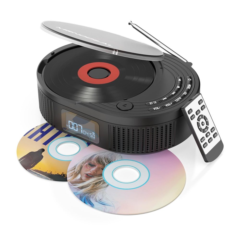 MONODEAL Portable CD Player Boombox with 2 * 3W Speakers, Bluetooth Transmitter & Speaker 2-in-1, FM Radio CD Player Combo for Car/Home, AUX/USB/MP3/WMA, Remote Control & Headphone Jack