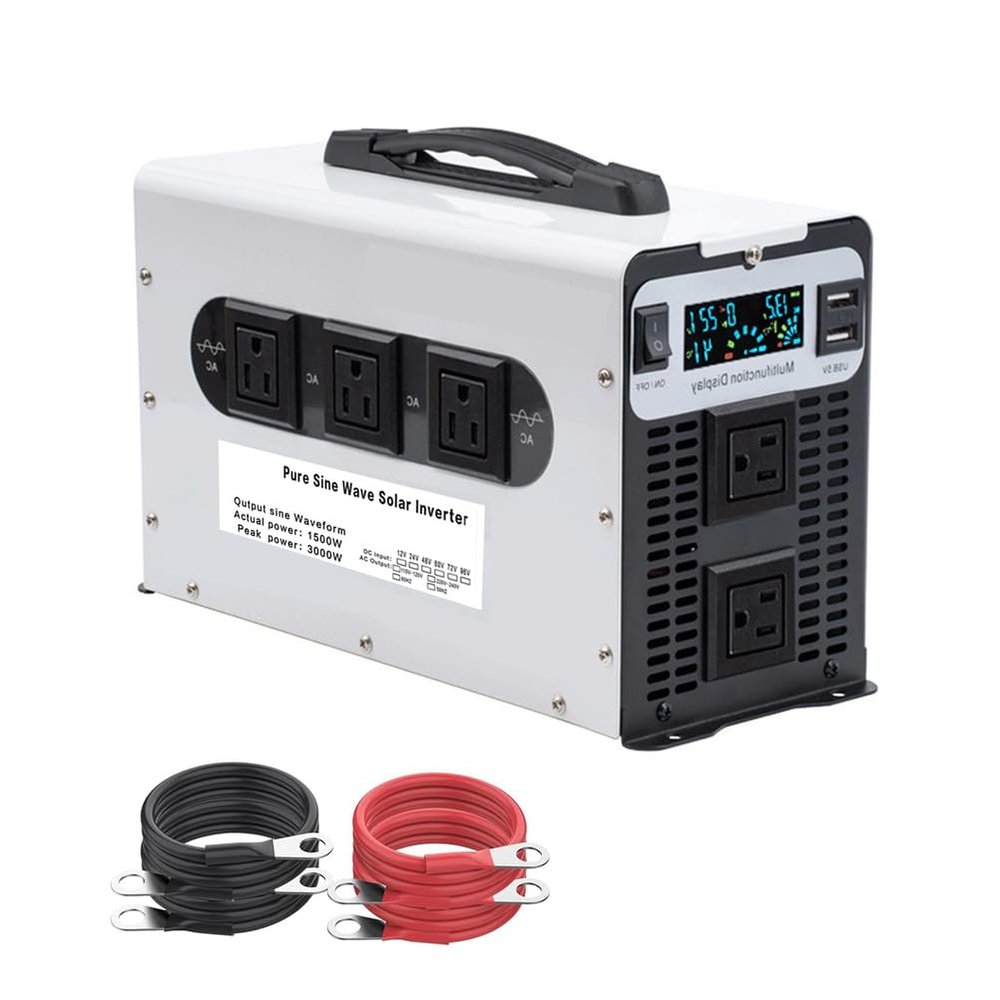 1500 Watts Pure Sine Wave Power Inverter, 12V 24V 48V 60V 72V DC to 110V/120V 230V/240V AC Converter Peak 3000W, for Home Appliances, RV Camping, Off-Grid Solar,Dc 72v,AC 110V
