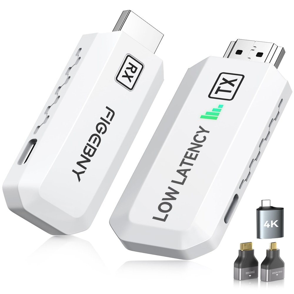 FIGEBNY Wireless HDMI Transmitter and Receiver 4K Decode 1080P Output Ultra Low Latency, Plug&Play 2.4G/5G Portable Extender,165FT HD Display Adapter for TV Box/PC/Laptop/Projector/DV/Camera White