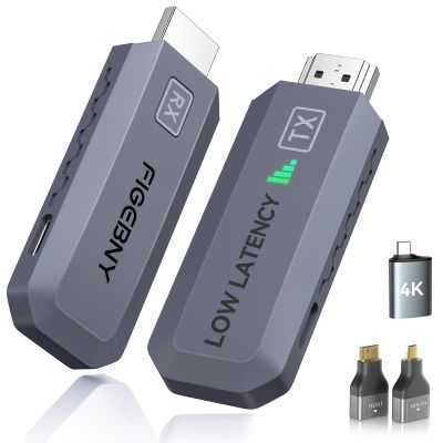 FIGEBNY Wireless HDMI Transmitter and Receiver 4K Decode 1080P Output Ultra Low Latency,Plug&Play 2.4G/5G Portable Extender, 165FT HD Display Adapter for TV Box/PC/Laptop/Projector/DV/Camera Grey