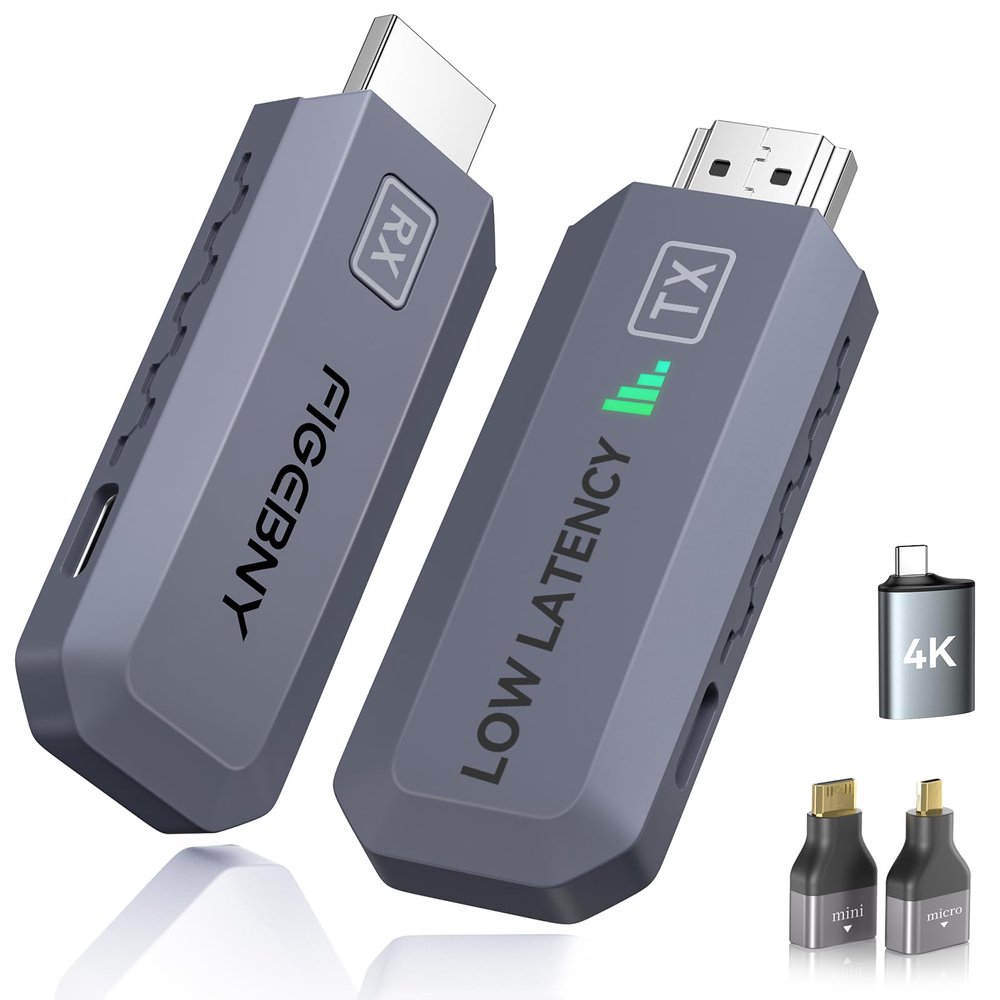 FIGEBNY Wireless HDMI Transmitter and Receiver 4K Decode 1080P Output Ultra Low Latency,Plug&Play 2.4G/5G Portable Extender, 165FT HD Display Adapter for TV Box/PC/Laptop/Projector/DV/Camera Grey