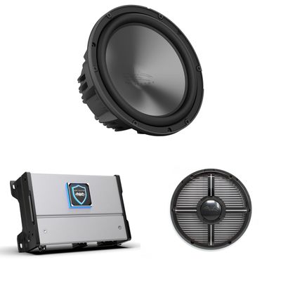 Wet Sounds HTM-1 - HTM Series Full-Range Class-D 1200 Watt at 1 Mono Amplifier, REVO 10 FA S4 V3 - REVO Series 10" Free Air 4 V3 Subwoofer, Black REVO 10 XW-B Grille V3 -