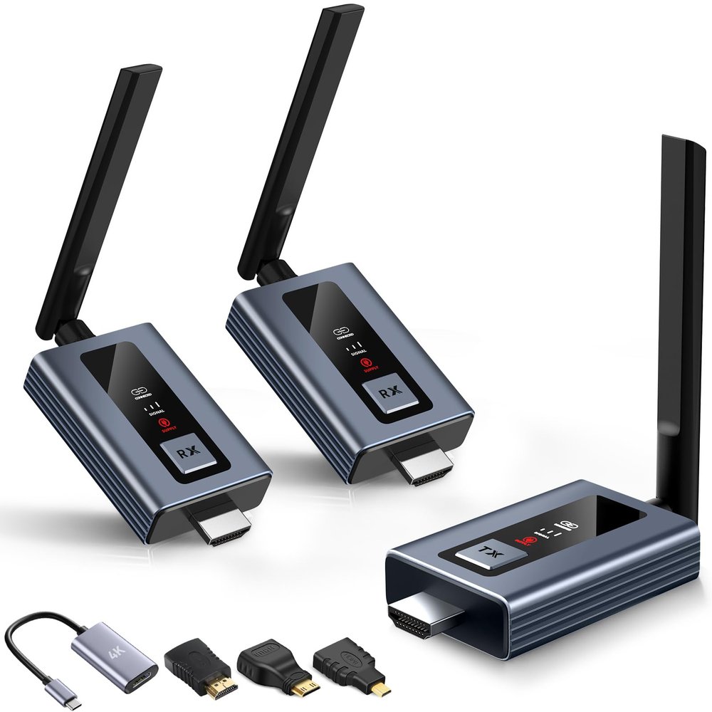 Lielyhod Upgraded Wireless HDMI 2 Receivers and Transmitter with LED Screen, Up to 6 RXs,165FT Plug & Play 1080P HD Output 5.8GHz Extender for TV Box/Laptop/Projector/Camera to Multiple Screens