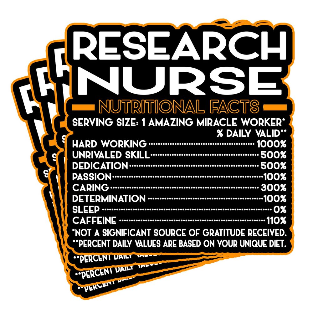 (4Pcs) Research Nurse Vinyl Decal Sticker  Nutritional Facts Quote for Laptops, Water Bottles, Cars, Bumpers, Toolboxes  Gift for Coworker, Office, Birthday, Christmas  Waterproof Vinyl, Easy Peel
