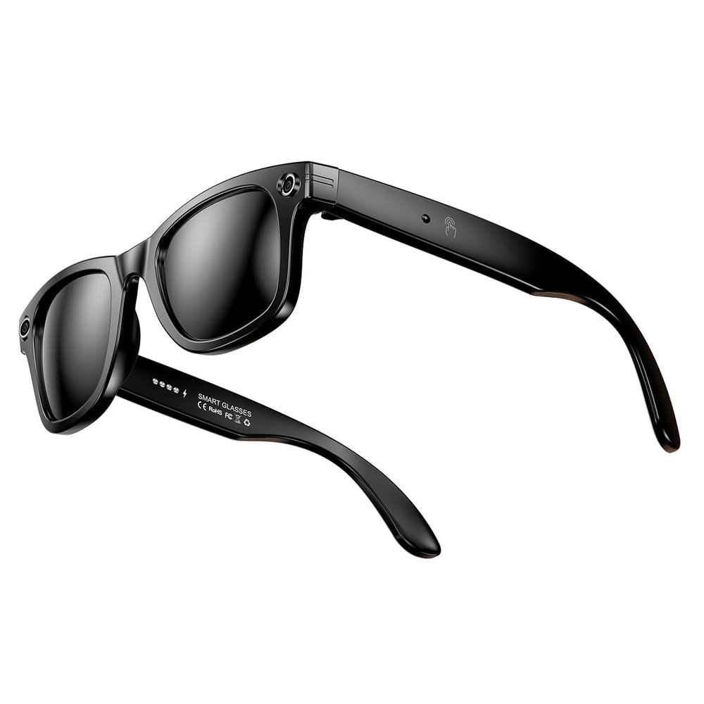 Harlafou AI Smart Glasses HD Photo & Video,Bluetooth Sunglasses Built-in Speakers,IP65 Waterproof,Wireless Music & Call,Anti-blue glasses For men and Women (Black)
