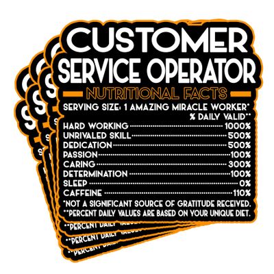 (4Pcs) Customer Service Operator Vinyl Decal Sticker  Nutritional Facts Quote for Laptops, Water Bottles, Cars  Gift for Coworker, Office, Birthday, Christmas  Waterproof Vinyl Sticker
