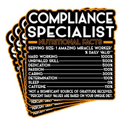 (4Pcs) Compliance Specialist Vinyl Decal Sticker  Nutritional Facts Quote for Laptops, Water Bottles, Cars  Gift for Coworker, Office, Birthday, Christmas  Waterproof Vinyl Sticker