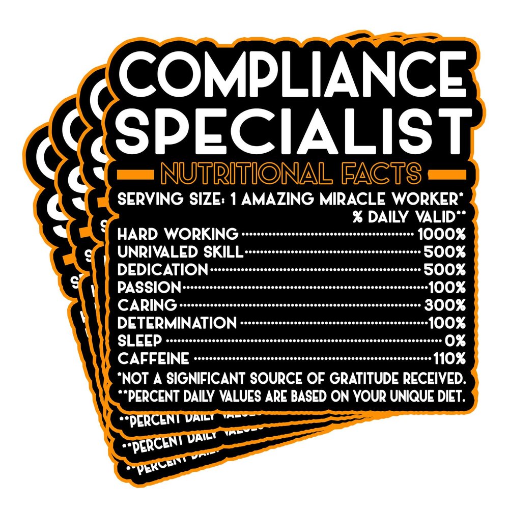 (4Pcs) Compliance Specialist Vinyl Decal Sticker  Nutritional Facts Quote for Laptops, Water Bottles, Cars  Gift for Coworker, Office, Birthday, Christmas  Waterproof Vinyl Sticker