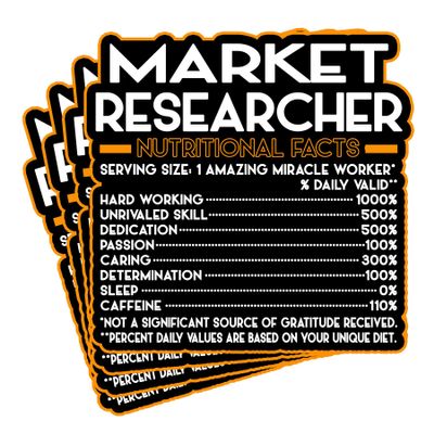 (4Pcs) Market Researcher Vinyl Decal Sticker  Nutritional Facts Quote for Laptops, Water Bottles, Cars, Bumpers, Toolboxes  Gift for Coworker, Office, Birthday, Christmas  Waterproof Vinyl Sticker