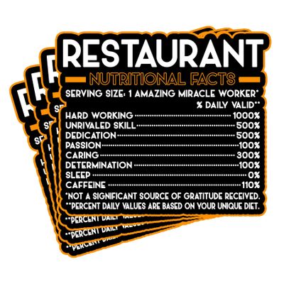 (4Pcs) Restaurant Vinyl Decal Sticker Nutritional Facts Quote for Laptops, Water Bottles, Cars, Bumpers, Toolboxes Gift for Coworker, Office, Birthday, Christmas Waterproof Vinyl, Easy Peel