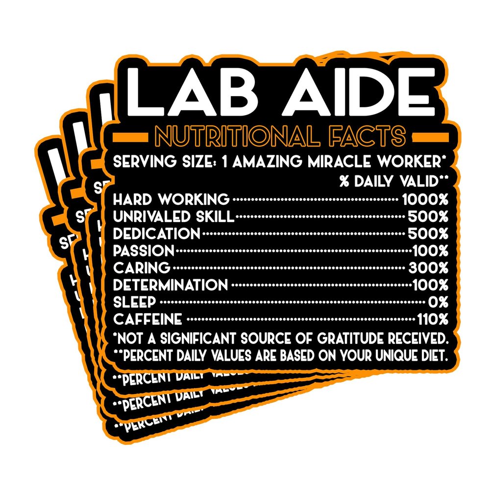 (4Pcs) Lab Aide Vinyl Decal Sticker  Nutritional Facts Quote for Laptops, Water Bottles, Cars, Bumpers, Toolboxes  Gift for Coworker, Office, Birthday, Christmas  Waterproof Vinyl, Easy Peel