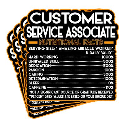 (4Pcs) Customer Service Associate Vinyl Decal Sticker  Nutritional Facts Quote for Laptops, Water Bottles, Cars  Gift for Coworker, Office, Birthday, Christmas  Waterproof Vinyl Sticker