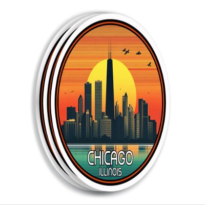 (3 Pack 3X3) Chicago City Stickers - Move to Chicago Sticker - Il Travel Gift - Chicago Souvenir Tourist - Us Travel Gift - Decal for Laptop - Water Bottle - Suitcase