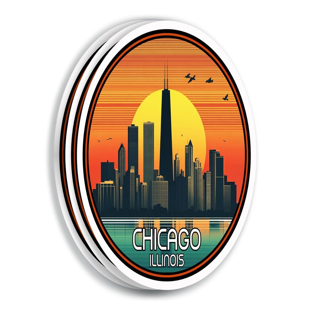 (3 Pack 3X3) Chicago City Stickers - Move to Chicago Sticker - Il Travel Gift - Chicago Souvenir Tourist - Us Travel Gift - Decal for Laptop - Water Bottle - Suitcase