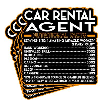 (4Pcs) Car Rental Agent Vinyl Decal Sticker  Nutritional Facts Quote for Laptops, Water Bottles, Cars, Bumpers, Toolboxes  Gift for Coworker, Office, Birthday, Christmas  Waterproof Vinyl Sticker