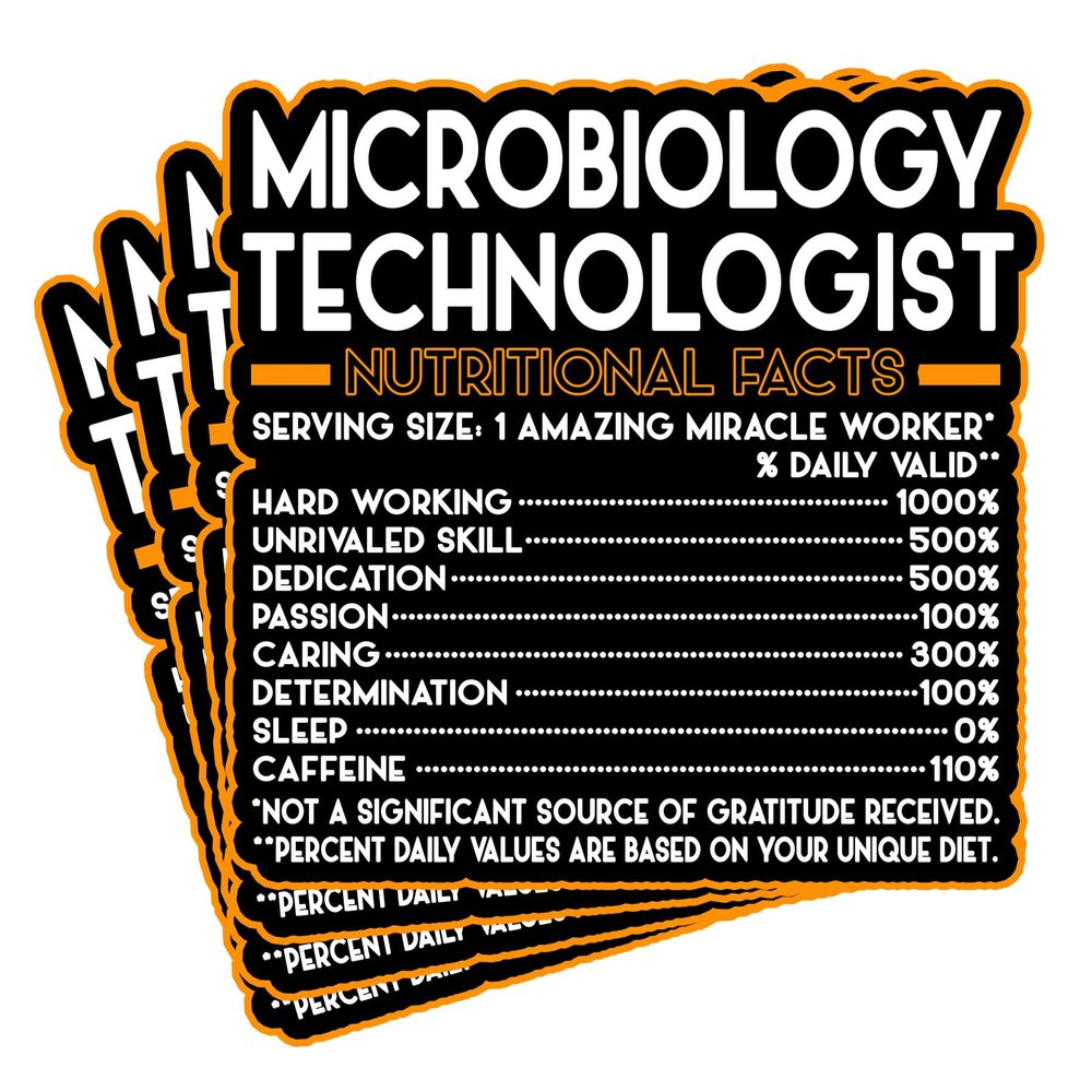 (4Pcs) Microbiology Technologist Vinyl Decal Sticker  Nutritional Facts Quote for Laptops, Water Bottles, Cars  Gift for Coworker, Office, Birthday, Christmas  Waterproof Vinyl Sticker