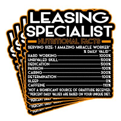 (4Pcs) Leasing Specialist Vinyl Decal Sticker Nutritional Facts Quote for Laptops, Water Bottles, Cars, Bumpers, Toolboxes Gift for Coworker, Office, Birthday, Christmas Waterproof Vinyl Sticker