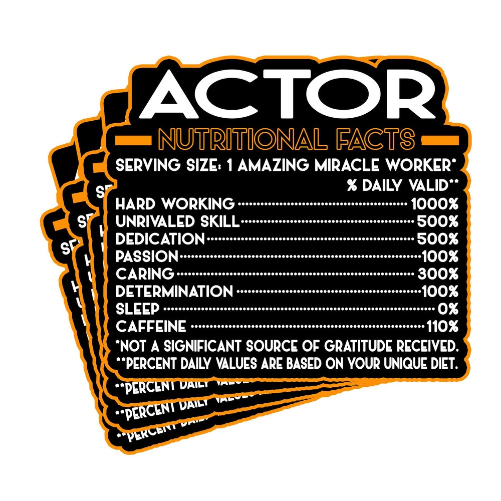 (4Pcs) Actor Vinyl Decal Sticker  Nutritional Facts Quote for Laptops, Water Bottles, Cars, Bumpers, Toolboxes  Gift for Coworker, Office, Birthday, Christmas  Waterproof Vinyl, Easy Peel
