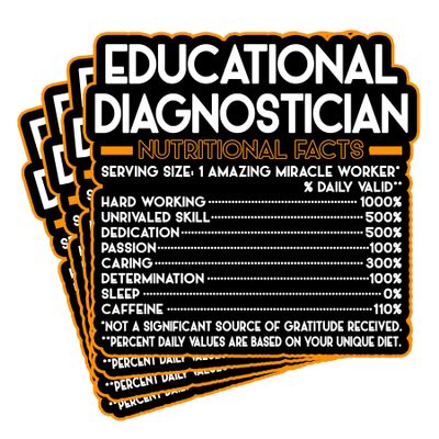 (4Pcs) Educational Diagnostician Vinyl Decal Sticker  Nutritional Facts Quote for Laptops, Water Bottles, Cars  Gift for Coworker, Office, Birthday, Christmas  Waterproof Vinyl Sticker
