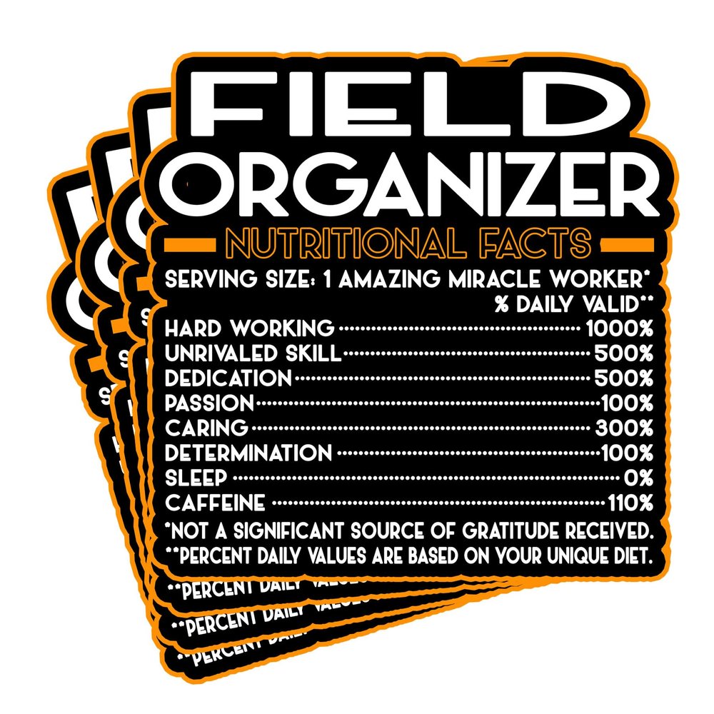 (4Pcs) Field Organizer Vinyl Decal Sticker  Nutritional Facts Quote for Laptops, Water Bottles, Cars, Bumpers, Toolboxes  Gift for Coworker, Office, Birthday, Christmas  Waterproof Vinyl, Easy Peel