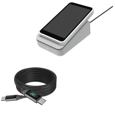 BoxWave Cable Compatible with Stripe Reader S700 - PowerDisplay PD Cable (6ft) - USB-C to USB-C (100W), LED Wattage Info Extra Long Braided Nylon - Jet Black