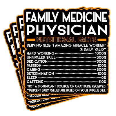 (4Pcs) Family Medicine Physician Vinyl Decal Sticker Nutritional Facts Quote for Laptops, Water Bottles, Cars Gift for Coworker, Office, Birthday, Christmas Waterproof Vinyl Sticker