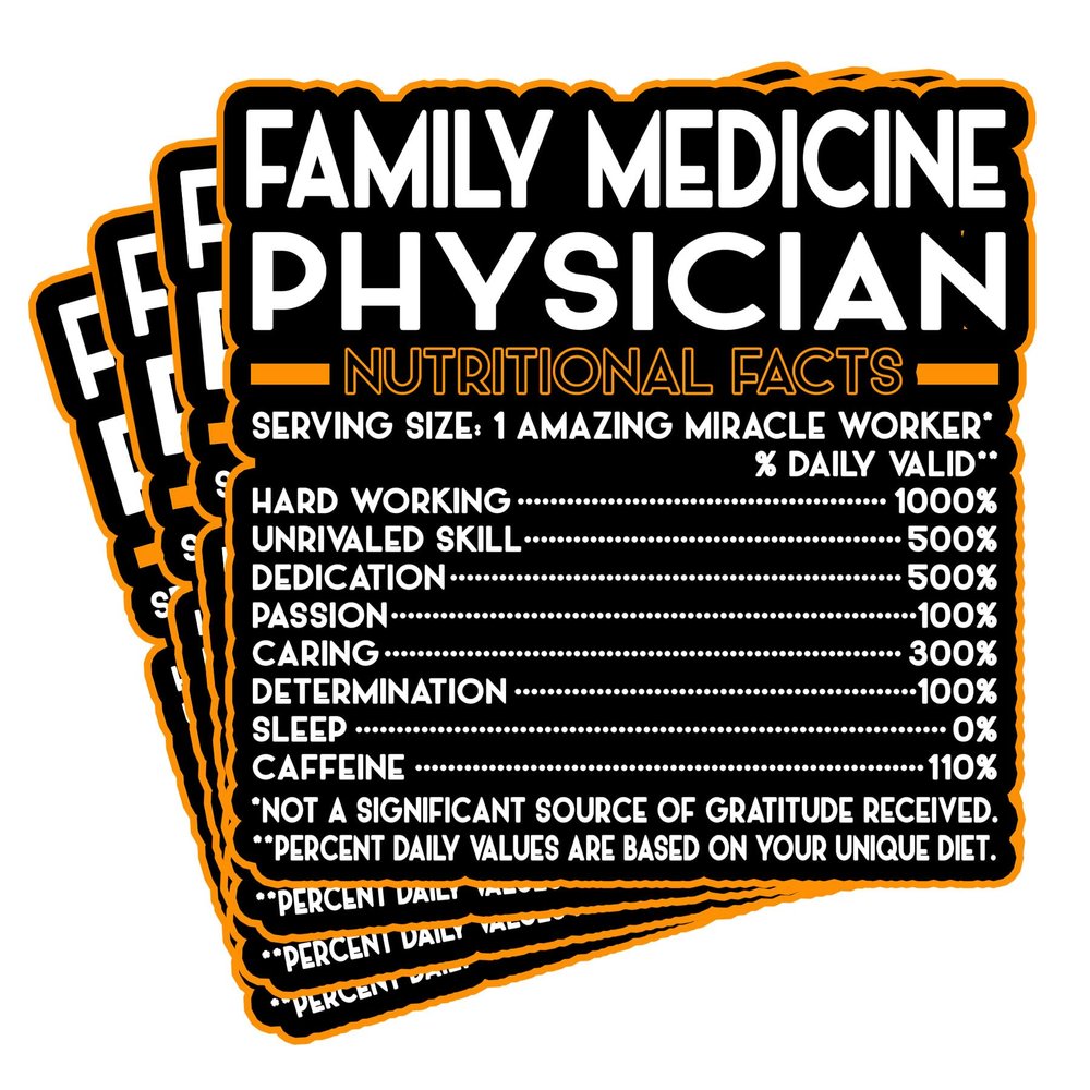 (4Pcs) Family Medicine Physician Vinyl Decal Sticker Nutritional Facts Quote for Laptops, Water Bottles, Cars Gift for Coworker, Office, Birthday, Christmas Waterproof Vinyl Sticker