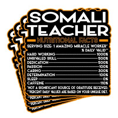 (4Pcs) Somali Teacher Vinyl Decal Sticker  Nutritional Facts Quote for Laptops, Water Bottles, Cars, Bumpers, Toolboxes  Gift for Coworker, Office, Birthday, Christmas  Waterproof Vinyl, Easy Peel