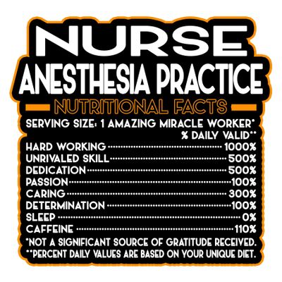 Nurse Anesthesia Practice Vinyl Decal Sticker  Nutritional Facts Quote for Laptops, Water Bottles, Cars  Gift for Coworker, Office, Birthday, Christmas  Waterproof Vinyl, Easy Peel