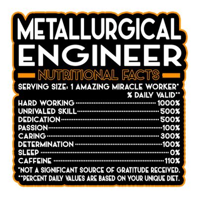 Metallurgical Engineer Vinyl Decal Sticker Nutritional Facts Quote for Laptops, Water Bottles, Cars, Bumpers, Toolboxes Gift for Coworker, Office, Birthday, Christmas Waterproof Vinyl, Easy Peel