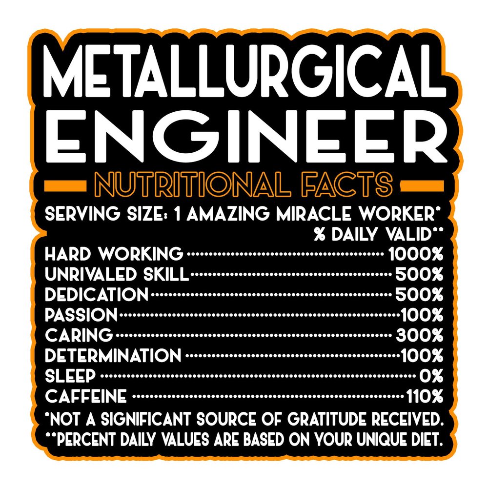 Metallurgical Engineer Vinyl Decal Sticker Nutritional Facts Quote for Laptops, Water Bottles, Cars, Bumpers, Toolboxes Gift for Coworker, Office, Birthday, Christmas Waterproof Vinyl, Easy Peel
