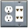 15 Amp Duplex Round Power Outlet 4 Port Cat6 Ethernet Wall Plate [Stainless/White] view 1