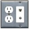 15 Amp Round Power Outlet 1 Port Cat5e Ethernet 1 Coax Cable-TV F-Type Wall Plate [Stainless/White] view 1
