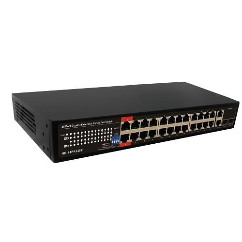 0E-24PRJ45E 28-Port Gigabit Extended Range PoE Switch, 24-Port PoE with 4-Port Uplink