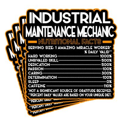 (4Pcs) Industrial Maintenance Mechanic Vinyl Decal Sticker  Nutritional Facts Quote for Laptops, Water Bottles, Cars  Gift for Coworker, Office, Birthday, Christmas  Waterproof Vinyl Sticker