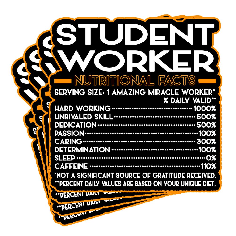 (4Pcs) Student Worker Vinyl Decal Sticker  Nutritional Facts Quote for Laptops, Water Bottles, Cars, Bumpers, Toolboxes  Gift for Coworker, Office, Birthday, Christmas  Waterproof Vinyl, Easy Peel