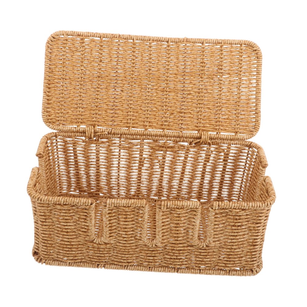 Cabilock Imitation Rattan Cable Management Box Decorative Desk Cord Organizer for Power Strips and Multi-Device Charging Large Size Open Slots Home and Office Use