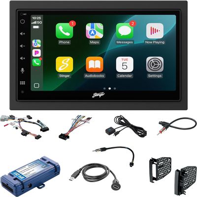 Stinger Jeep Wrangler JK (2007-18) 6.8 HD Touchscreen Double DIN Car Radio Head Unit, Wireless Apple CarPlay & Android Auto, Bluetooth, USB Charging, Camera Inputs, SWC, Plug & Play Stereo Dash Kit