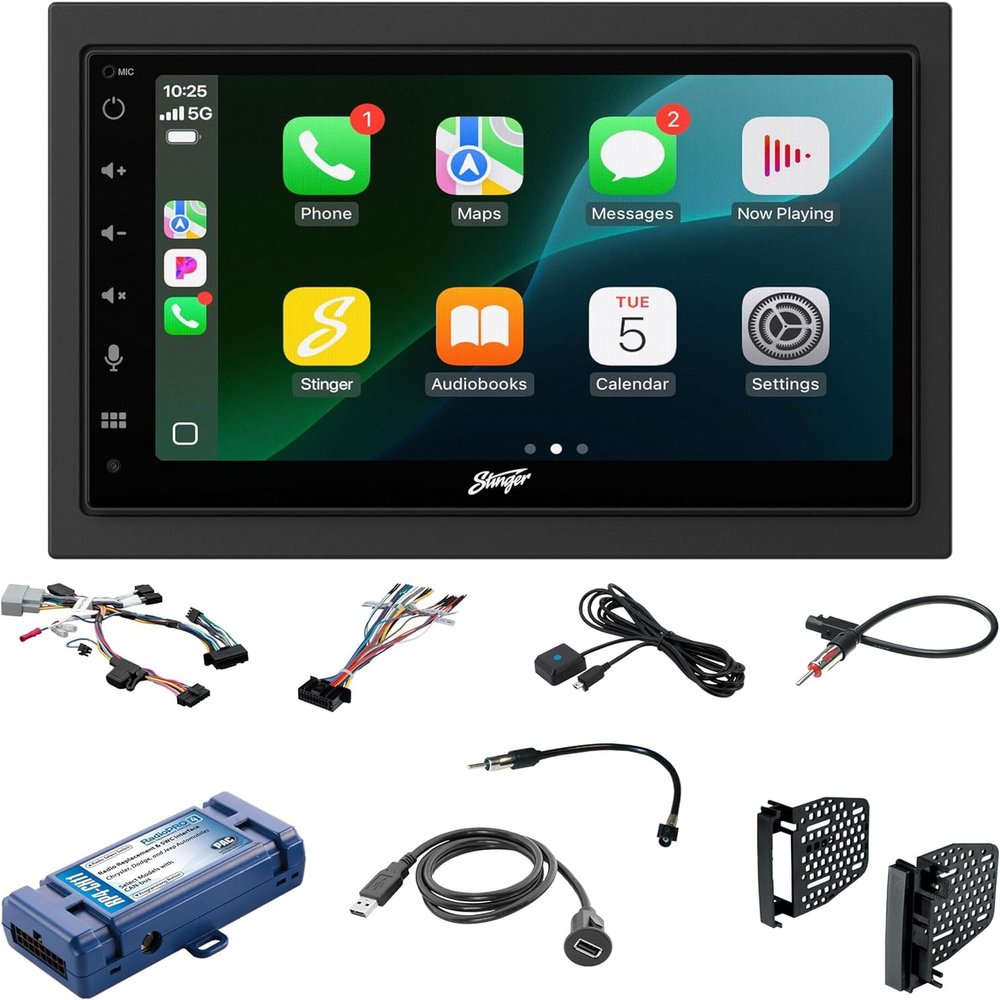 Stinger Jeep Wrangler JK (2007-18) 6.8 HD Touchscreen Double DIN Car Radio Head Unit, Wireless Apple CarPlay & Android Auto, Bluetooth, USB Charging, Camera Inputs, SWC, Plug & Play Stereo Dash Kit