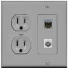 15 Amp Round Power Outlet 1 Port Cat6 Shielded 1 Coax Cable TV F-Type Wall Plate [Gray/Gray] view 1