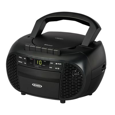 JENSEN CD-550BT-BK Portable Stereo Bluetooth CD Cassette Recorder with AM/FM Radio Compact Bluetooth-Enabled Radio Player with Handle Black