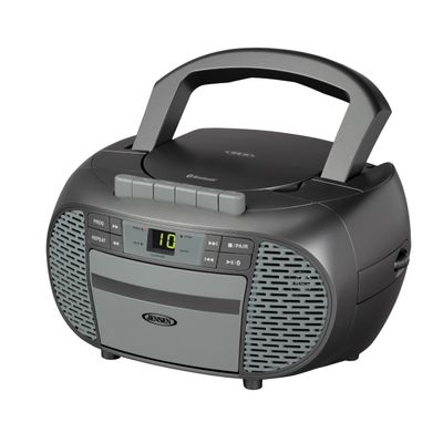 JENSEN CD-550BT-GR Portable Stereo Bluetooth CD Cassette Recorder with AM/FM Radio Compact Bluetooth-Enabled Radio Player with Handle Gray