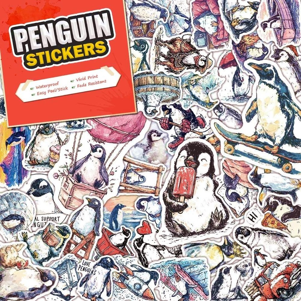 100 PCS Penguin Stickers Pack Waterproof Vinyl Decals for Water Bottles, Laptops, Phones, Notebook, Cars Cool Vibrant Graphics for Penguin Enthusiast