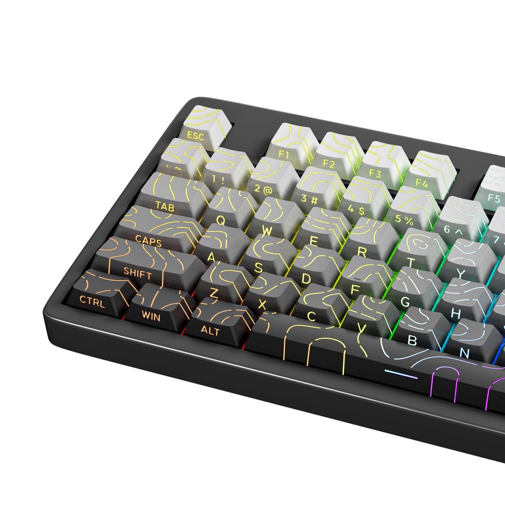 133 Aesthetic Topographic PBT Keycaps, No Tearing, Never Fade & Non-Slip, Modern RGB Backlit Gray-to-Black Gradient Keycaps for Mechanical Keyboard - Ergonomic (Doubleshot, Fit for All MX Layout)