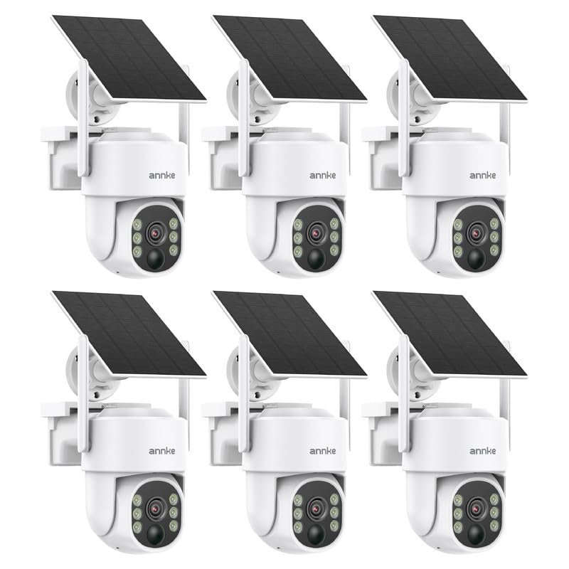 ANNKE 6Pack 4MP Solar Security Cameras Wireless Outdoor, 360 Pan & Tilt WiFi Security Camera with Color Night Vision, Easy to Install, PIR Alarm, 2-Way Audio Up to 256G Storage, Alexa Supported