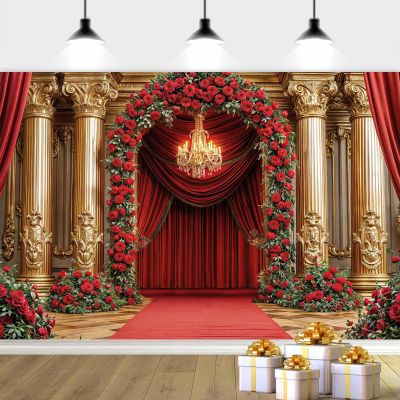 10X10ft Red Rose Background Floral Backdrop, Romantic Red Rose Photography Backdrop Floral Wall Background for Weddings Bridal Showers Anniversary Party Photo Booth Props, Red-4