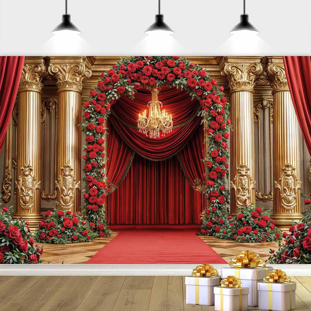 10X10ft Red Rose Background Floral Backdrop, Romantic Red Rose Photography Backdrop Floral Wall Background for Weddings Bridal Showers Anniversary Party Photo Booth Props, Red-4
