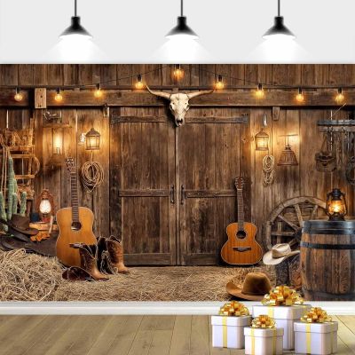 10X10ft Western Cowboy Backdrop Rustic Wood Backdrop, Wood Barn Door Photography Background Western Party Decorations Birthday Party Baby Shower Decor Banner Photo Booth Props, Brown-3