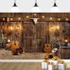 10X10ft Western Cowboy Backdrop Rustic Wood Backdrop, Wood Barn Door Photography Background Western Party Decorations Birthday Party Baby Shower Decor Banner Photo Booth Props, Brown-3 view 1